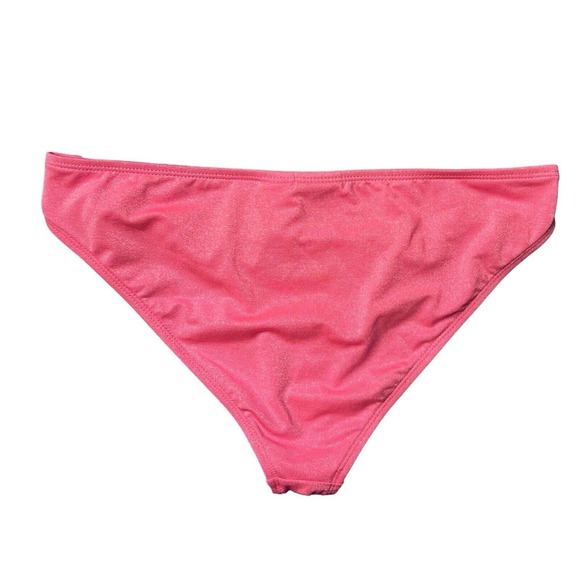 California Waves Swimwear L Bottom‎ Pink Metallic Ruched Stretch Hipster Trendy - Picture 3 of 9